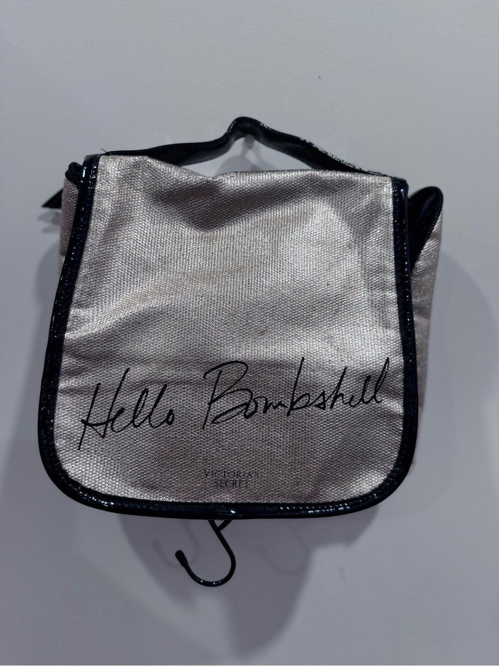Hello Bombshell Metallic Silver Hanging Cosmetic Bag